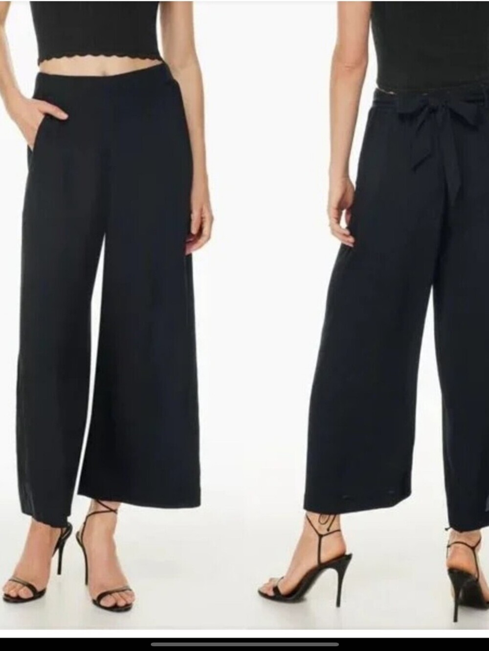 Aritzia x Wilfred Faun Ankle Pants Wide Leg Boho Glam Medium Black Crepe Guazy